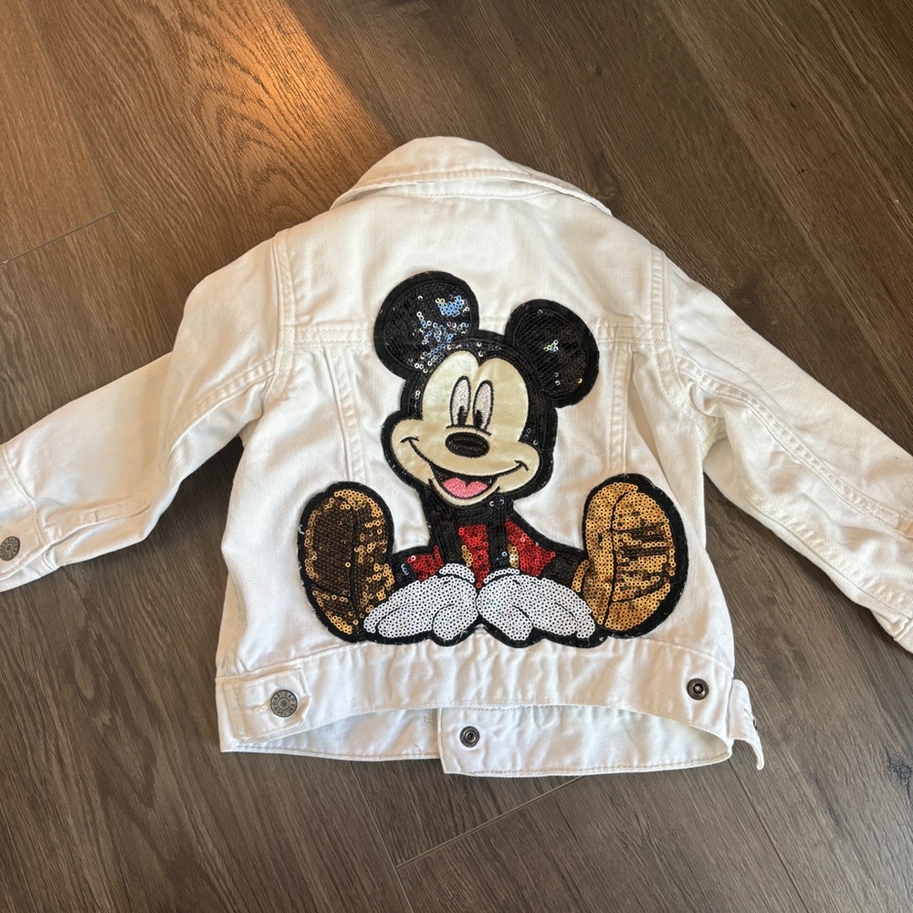 Disney GAP Kids Mickey White Sequin Denim Jean Jacket 18 Months